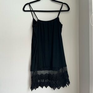 Origami Black Lace Hem Cami Tank Top Sheer Trim Layering Women’s L